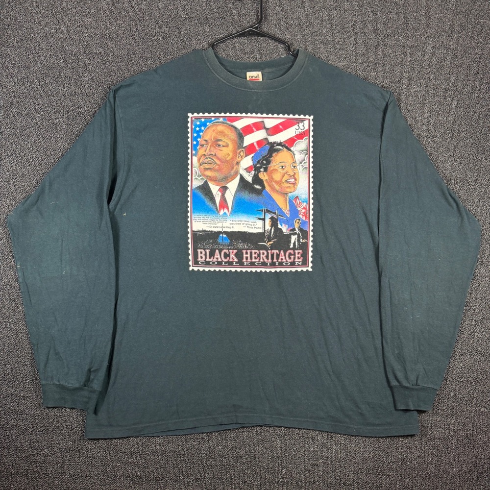Vintage Anvil Black Heritage MLK Rosa Parks Stamp Long Sleeve T-Shirt 2XL